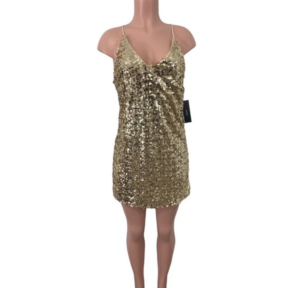NWT‎ Lulus Force of Fashion Gold Backless Sequin Mini Dress Size MEDIUM